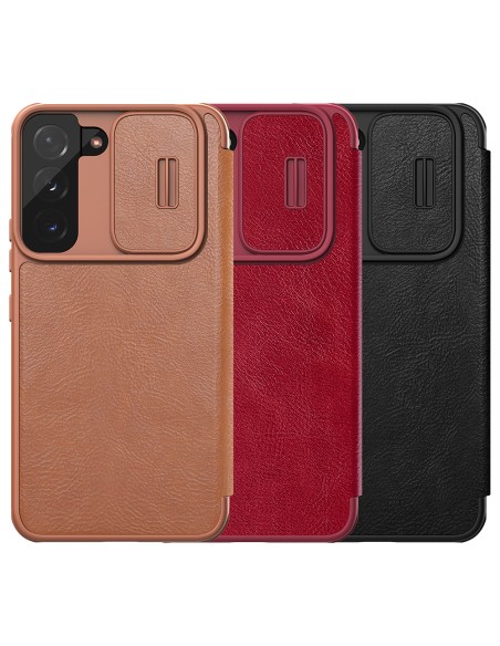 Nillkin Qin Leather Pro Case Dėklas, skirtas Samsung Galaxy S22+ (S22 Plus) Camera Protector Dėklas Dėklas Flip Case Rud...