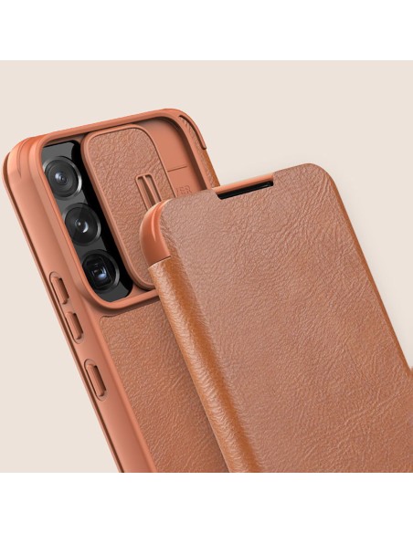 Nillkin Qin Leather Pro Case Dėklas, skirtas Samsung Galaxy S22+ (S22 Plus) Camera Protector Dėklas Dėklas Flip Case Rud...