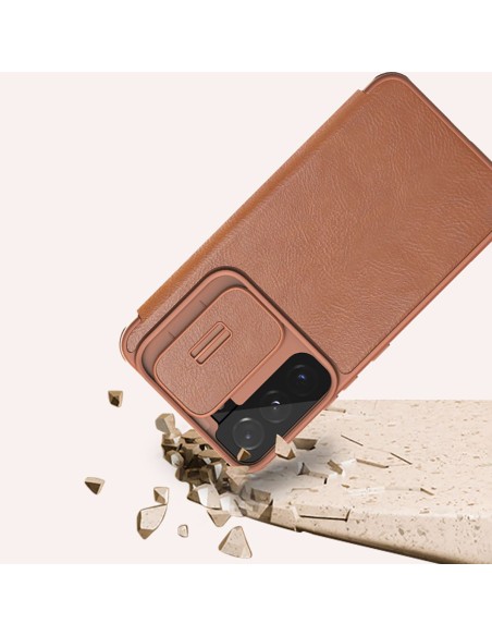 Nillkin Qin Leather Pro Case Dėklas, skirtas Samsung Galaxy S22+ (S22 Plus) Camera Protector Dėklas Dėklas Flip Case Rud...