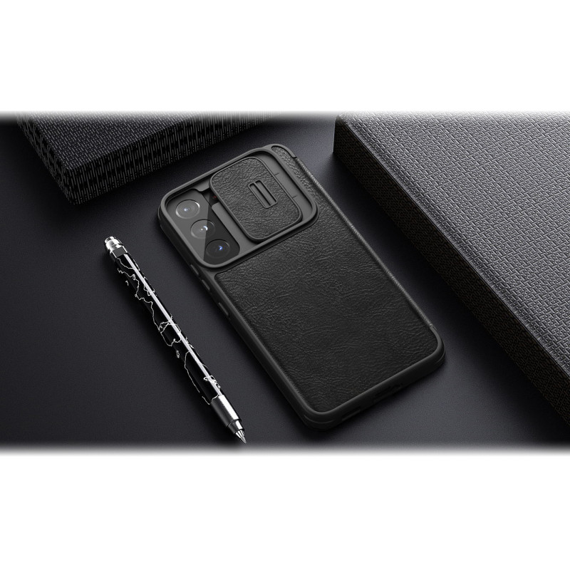 Nillkin Qin Leather Pro Case Dėklas, skirtas Samsung Galaxy S22+ (S22 Plus) Camera Protector Dėklas Dėklas Flip Case Rud...