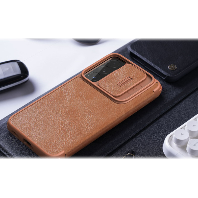 Nillkin Qin Leather Pro Case Dėklas, skirtas Samsung Galaxy S22+ (S22 Plus) Camera Protector Dėklas Dėklas Flip Case Rud...