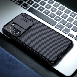 Nillkin CamShield Pro Case Armored Case Cover kameros apsauga, skirta Samsung Galaxy S22+ (S22 Plus) mėlyna