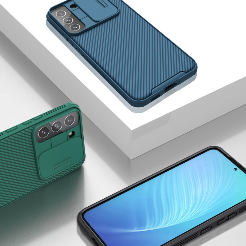 Nillkin CamShield Pro Case Armored Case Cover kameros apsauga, skirta Samsung Galaxy S22+ (S22 Plus) mėlyna