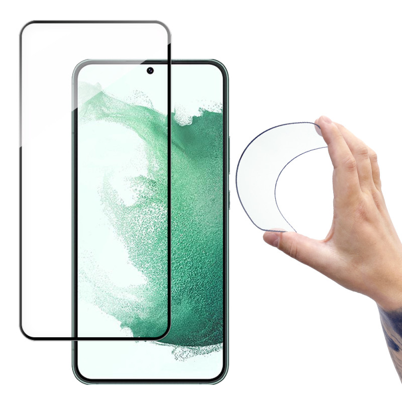Wozinsky Full Cover Flexi Nano Glass Plėvelės grūdintas stiklas su rėmeliu, skirtas Samsung Galaxy S22 Transparent