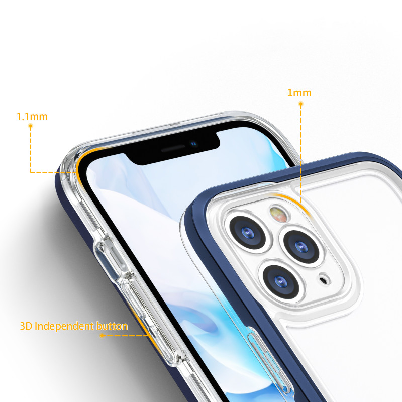 Skaidrus 3in1 dėklas skirtas iPhone 11 Pro, gelinis dangtelis su rėmeliu, mėlynas