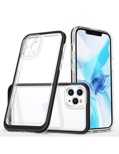 Skaidrus 3in1 dėklas skirtas iPhone 11 Pro Max, gelinis dangtelis su rėmeliu, juodas