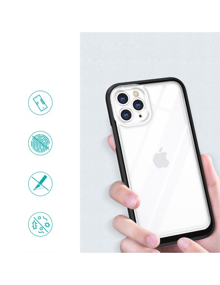 Skaidrus 3in1 dėklas skirtas iPhone 11 Pro Max, gelinis dangtelis su rėmeliu, juodas