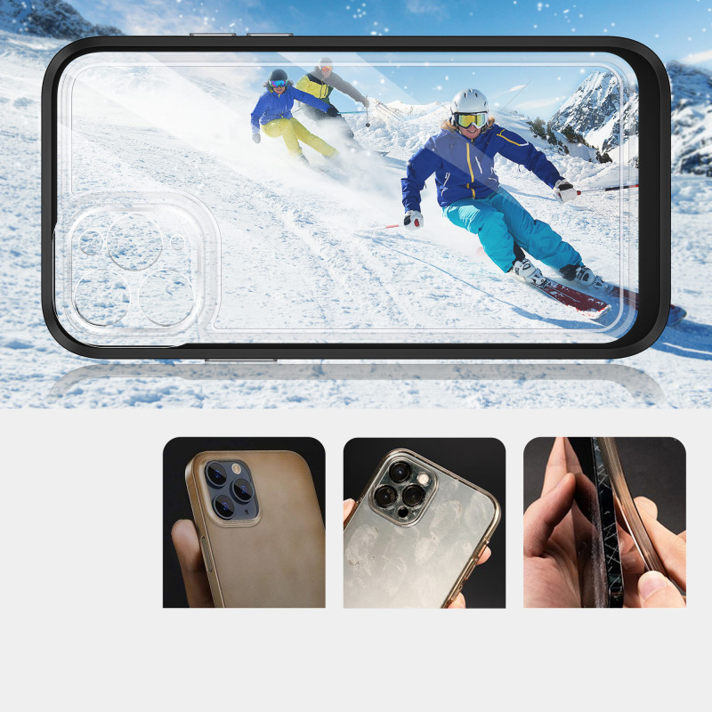 Skaidrus 3in1 dėklas skirtas iPhone 11 Pro Max, gelinis dangtelis su rėmeliu, juodas
