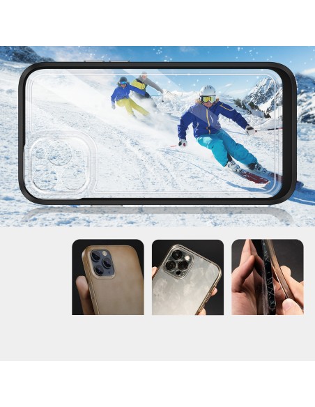 Skaidrus 3in1 dėklas skirtas iPhone 11 Pro Max, gelinis dangtelis su rėmeliu, juodas