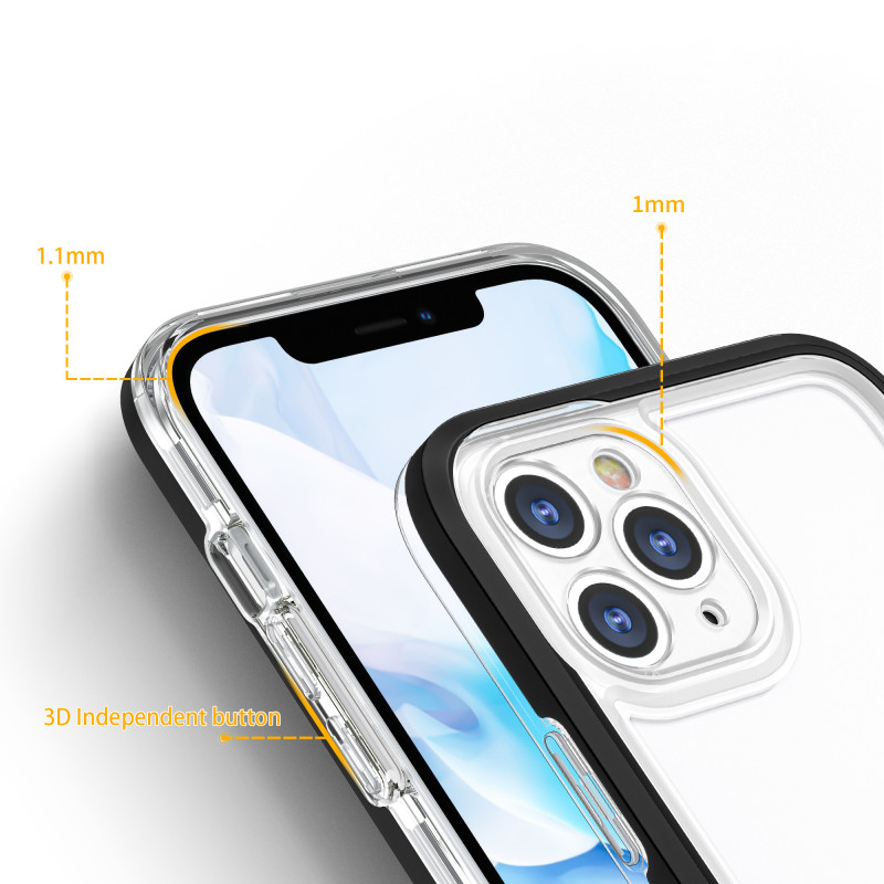 Skaidrus 3in1 dėklas skirtas iPhone 11 Pro Max, gelinis dangtelis su rėmeliu, juodas