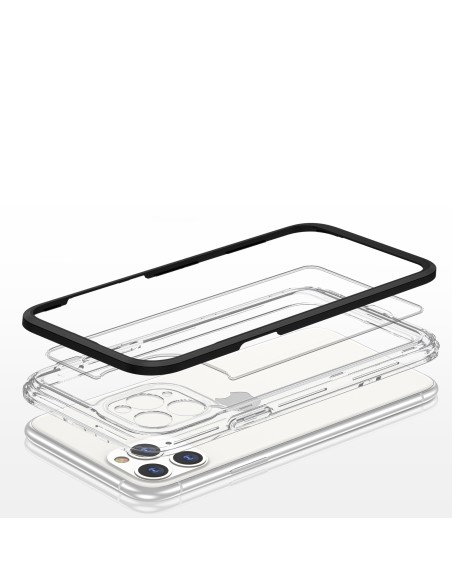 Skaidrus 3in1 dėklas skirtas iPhone 11 Pro Max, gelinis dangtelis su rėmeliu, juodas
