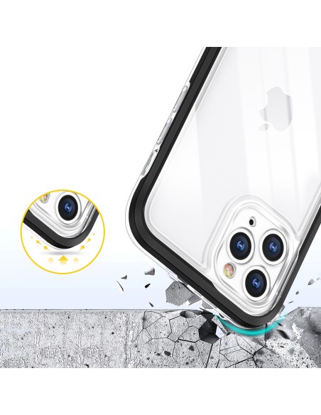 Skaidrus 3in1 dėklas skirtas iPhone 11 Pro Max, gelinis dangtelis su rėmeliu, juodas