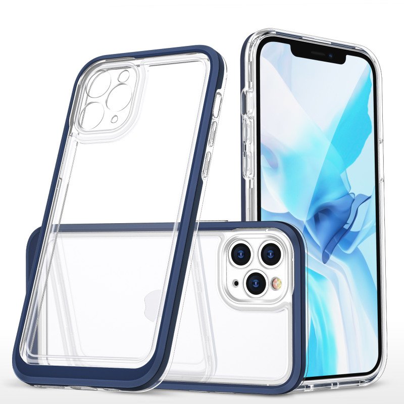 Skaidrus 3in1 dėklas skirtas iPhone 11 Pro Max, gelinis dangtelis su rėmeliu, mėlynas