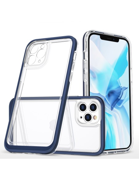 Skaidrus 3in1 dėklas skirtas iPhone 11 Pro Max, gelinis dangtelis su rėmeliu, mėlynas
