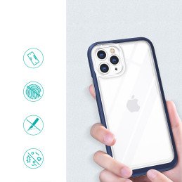 Skaidrus 3in1 dėklas skirtas iPhone 11 Pro Max, gelinis dangtelis su rėmeliu, mėlynas