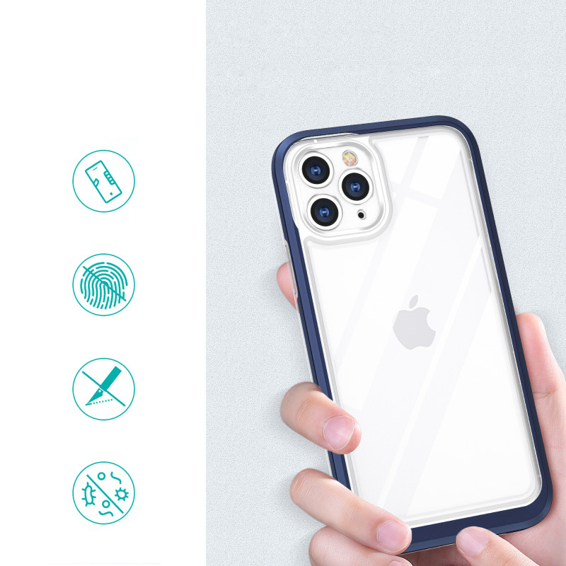 Skaidrus 3in1 dėklas skirtas iPhone 11 Pro Max, gelinis dangtelis su rėmeliu, mėlynas