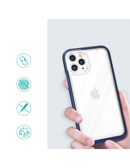 Skaidrus 3in1 dėklas skirtas iPhone 11 Pro Max, gelinis dangtelis su rėmeliu, mėlynas