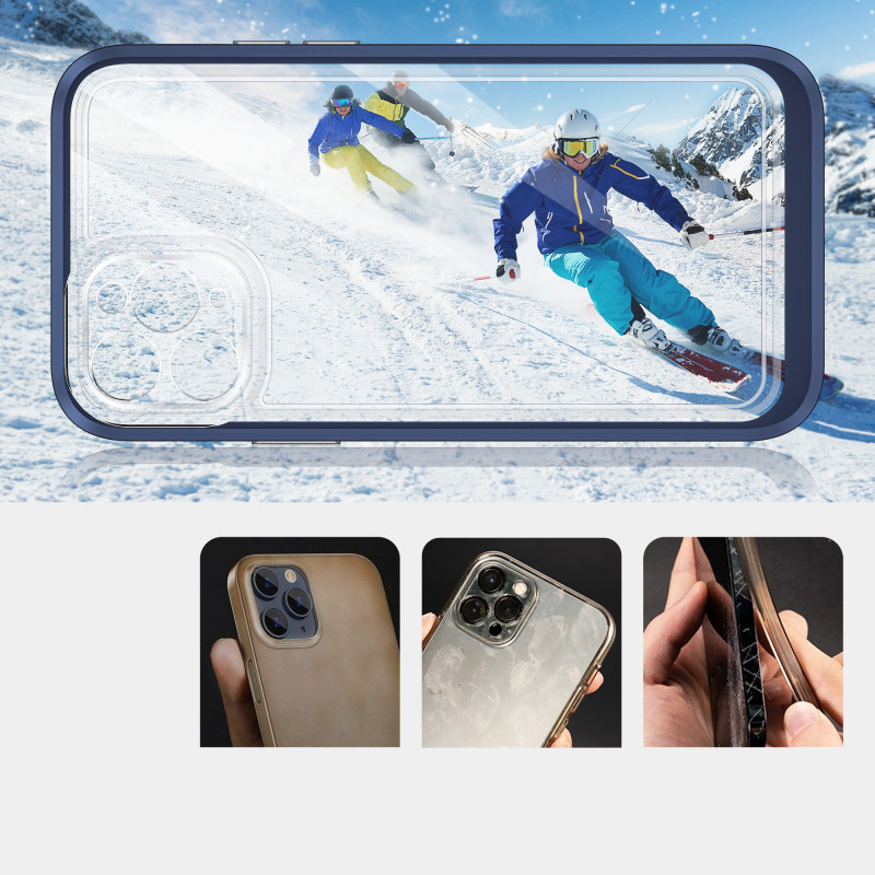 Skaidrus 3in1 dėklas skirtas iPhone 11 Pro Max, gelinis dangtelis su rėmeliu, mėlynas