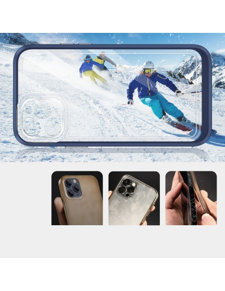 Skaidrus 3in1 dėklas skirtas iPhone 11 Pro Max, gelinis dangtelis su rėmeliu, mėlynas