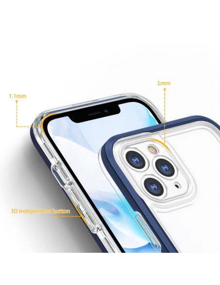 Skaidrus 3in1 dėklas skirtas iPhone 11 Pro Max, gelinis dangtelis su rėmeliu, mėlynas
