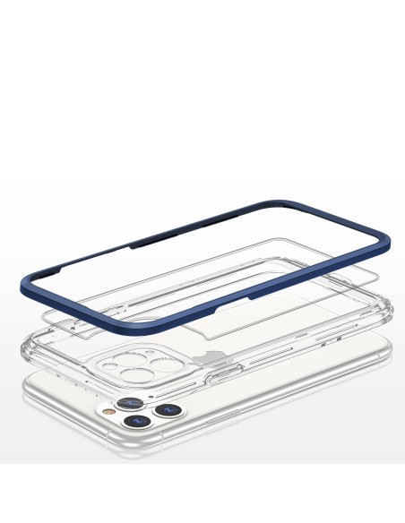Skaidrus 3in1 dėklas skirtas iPhone 11 Pro Max, gelinis dangtelis su rėmeliu, mėlynas