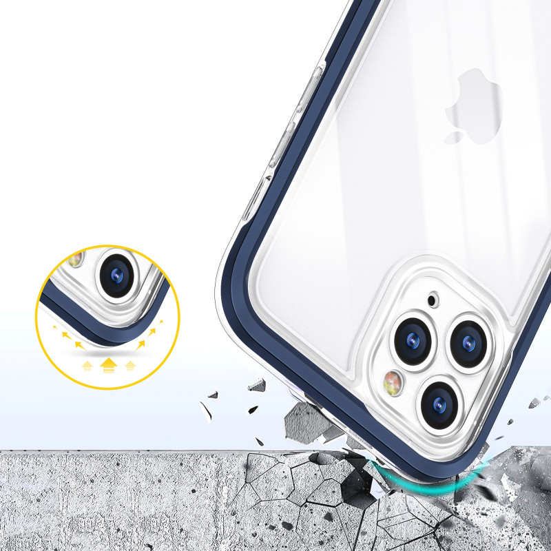 Skaidrus 3in1 dėklas skirtas iPhone 11 Pro Max, gelinis dangtelis su rėmeliu, mėlynas