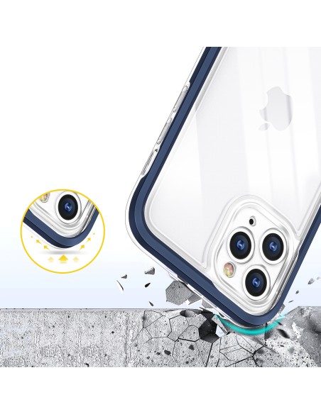 Skaidrus 3in1 dėklas skirtas iPhone 11 Pro Max, gelinis dangtelis su rėmeliu, mėlynas