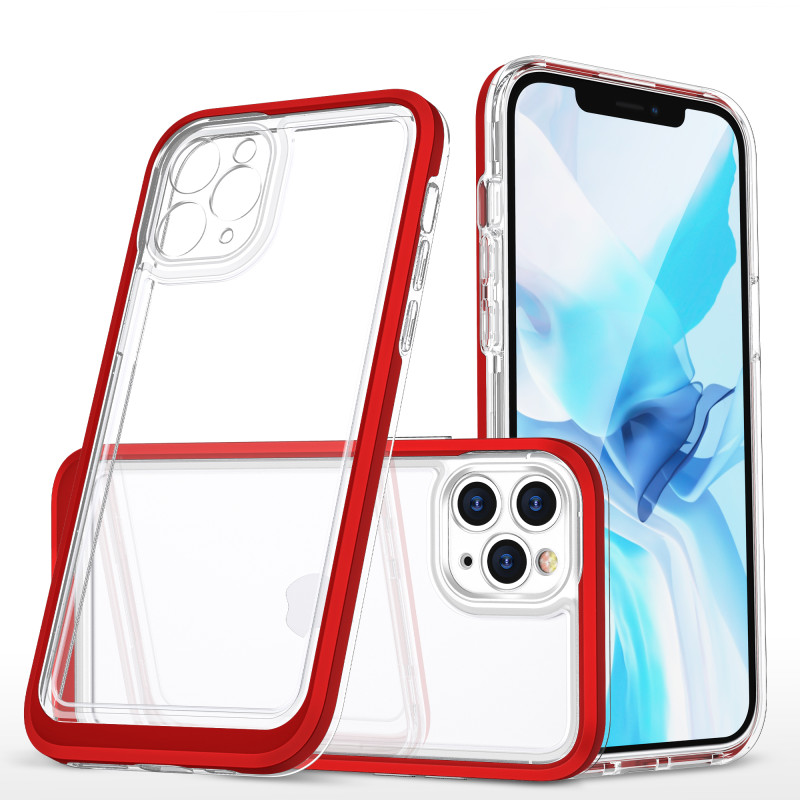 Skaidrus 3in1 dėklas skirtas iPhone 11 Pro Max, gelinis dangtelis su raudonu rėmeliu Skaidrus 3in1 dėklas skirtas iPhone 11 Pro Max, gelinis dangtelis su raudonu rėmeliu