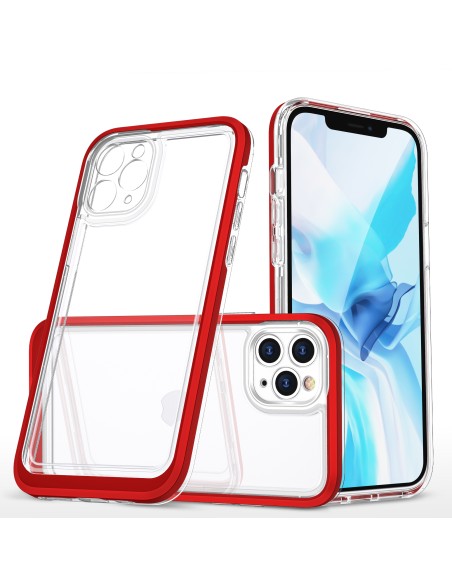 Skaidrus 3in1 dėklas skirtas iPhone 11 Pro Max, gelinis dangtelis su raudonu rėmeliu