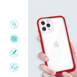 Skaidrus 3in1 dėklas skirtas iPhone 11 Pro Max, gelinis dangtelis su raudonu rėmeliu