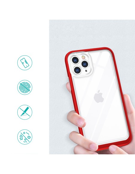Skaidrus 3in1 dėklas skirtas iPhone 11 Pro Max, gelinis dangtelis su raudonu rėmeliu