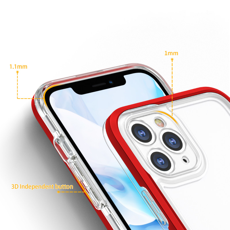 Skaidrus 3in1 dėklas skirtas iPhone 11 Pro Max, gelinis dangtelis su raudonu rėmeliu