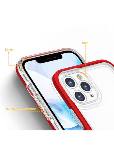Skaidrus 3in1 dėklas skirtas iPhone 11 Pro Max, gelinis dangtelis su raudonu rėmeliu