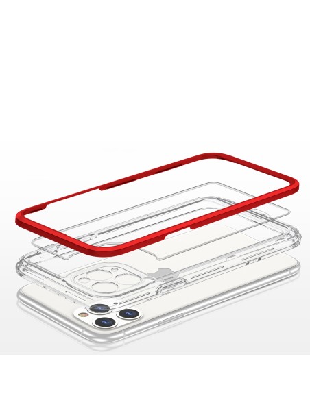 Skaidrus 3in1 dėklas skirtas iPhone 11 Pro Max, gelinis dangtelis su raudonu rėmeliu