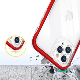 Skaidrus 3in1 dėklas skirtas iPhone 11 Pro Max, gelinis dangtelis su raudonu rėmeliu