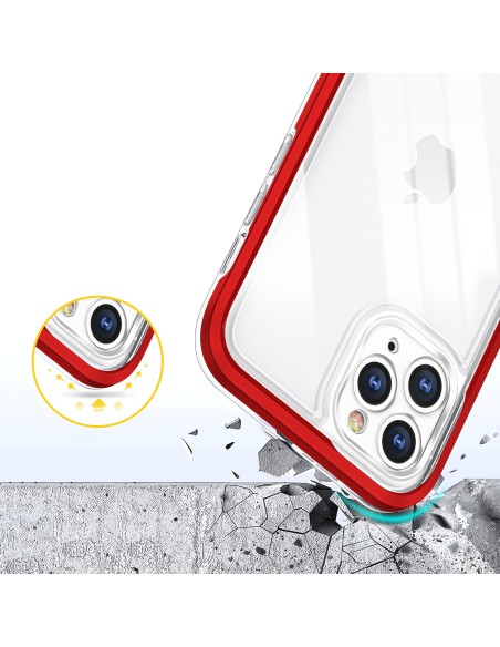 Skaidrus 3in1 dėklas skirtas iPhone 11 Pro Max, gelinis dangtelis su raudonu rėmeliu