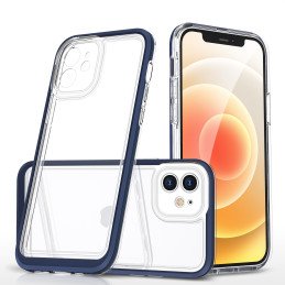 Skaidrus 3in1 dėklas skirtas iPhone 12, gelinis dangtelis su rėmeliu, mėlynas