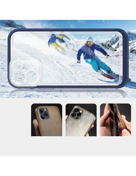 Skaidrus 3in1 dėklas skirtas iPhone 12, gelinis dangtelis su rėmeliu, mėlynas Skaidrus 3in1 dėklas skirtas iPhone 12, gelinis dangtelis su rėmeliu, mėlynas