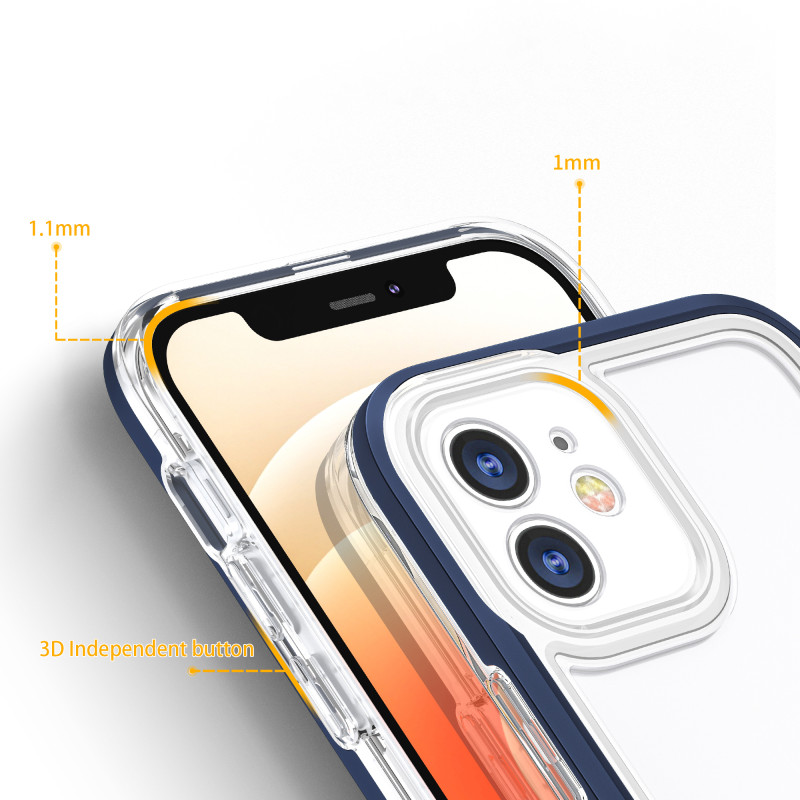 Skaidrus 3in1 dėklas skirtas iPhone 12, gelinis dangtelis su rėmeliu, mėlynas