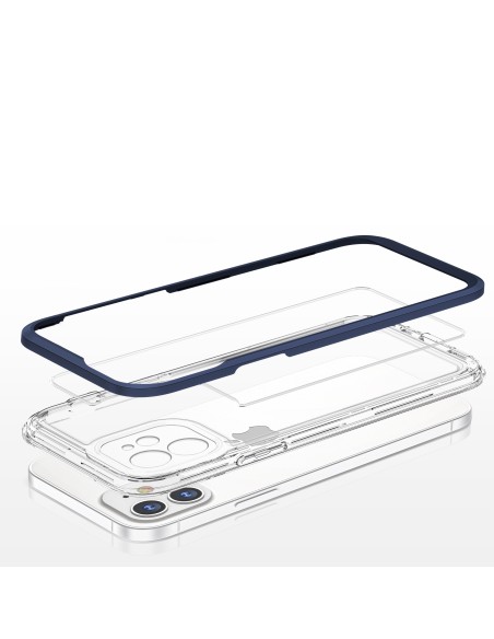 Skaidrus 3in1 dėklas skirtas iPhone 12, gelinis dangtelis su rėmeliu, mėlynas Skaidrus 3in1 dėklas skirtas iPhone 12, gelinis dangtelis su rėmeliu, mėlynas
