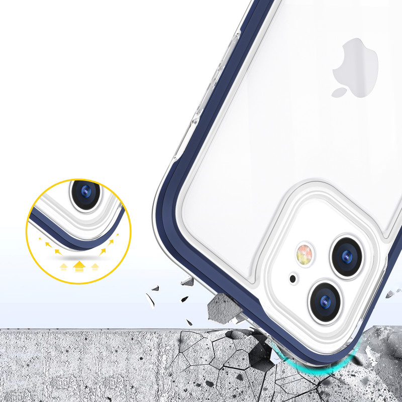 Skaidrus 3in1 dėklas skirtas iPhone 12, gelinis dangtelis su rėmeliu, mėlynas