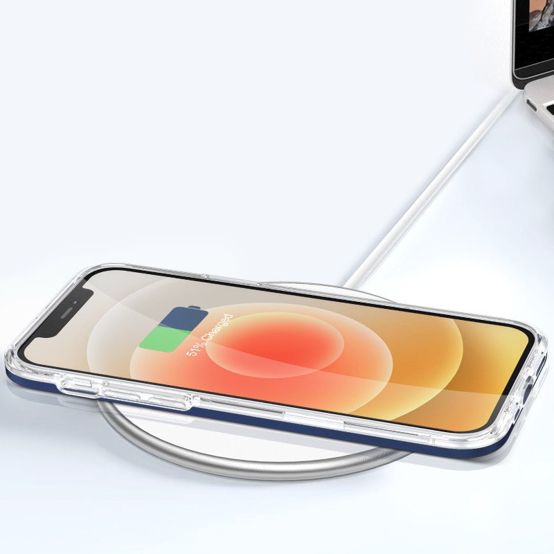 Skaidrus 3in1 dėklas skirtas iPhone 12, gelinis dangtelis su rėmeliu, mėlynas