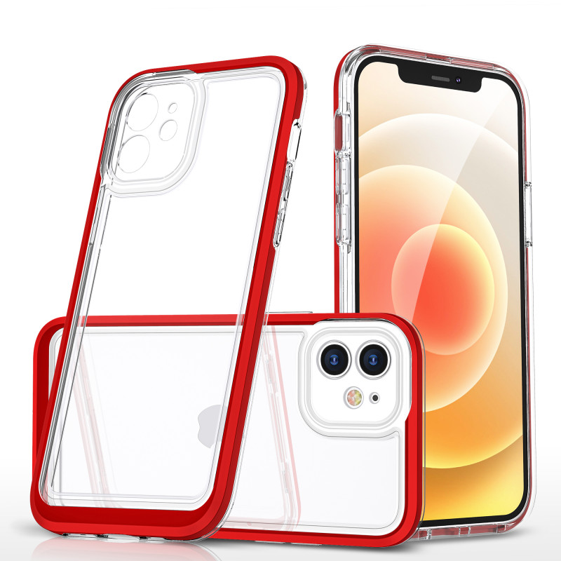Skaidrus 3in1 dėklas skirtas iPhone 12, gelinis dangtelis su raudonu rėmeliu Skaidrus 3in1 dėklas skirtas iPhone 12, gelinis dangtelis su raudonu rėmeliu