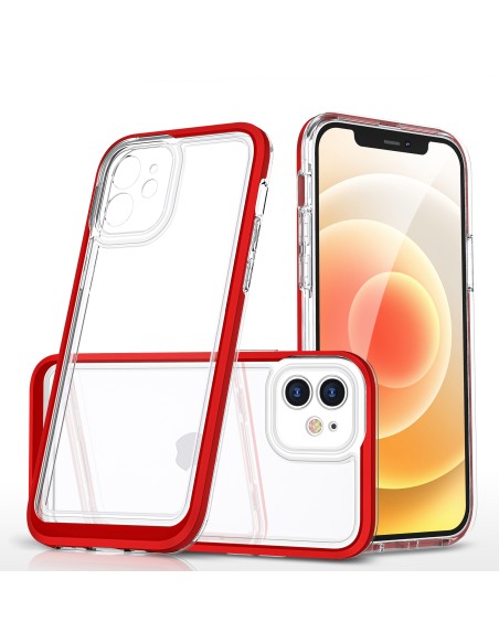 Skaidrus 3in1 dėklas skirtas iPhone 12, gelinis dangtelis su raudonu rėmeliu