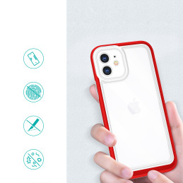 Skaidrus 3in1 dėklas skirtas iPhone 12, gelinis dangtelis su raudonu rėmeliu