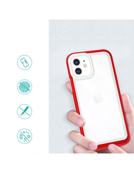 Skaidrus 3in1 dėklas skirtas iPhone 12, gelinis dangtelis su raudonu rėmeliu