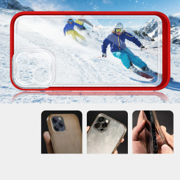 Skaidrus 3in1 dėklas skirtas iPhone 12, gelinis dangtelis su raudonu rėmeliu