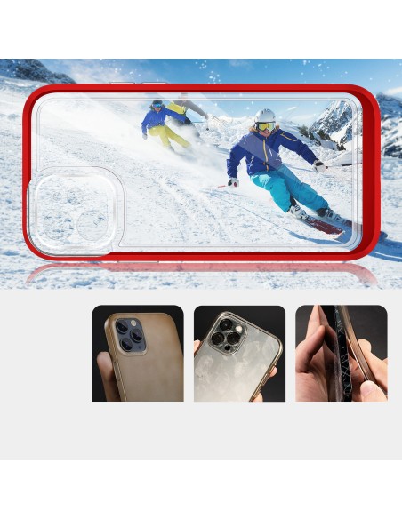Skaidrus 3in1 dėklas skirtas iPhone 12, gelinis dangtelis su raudonu rėmeliu