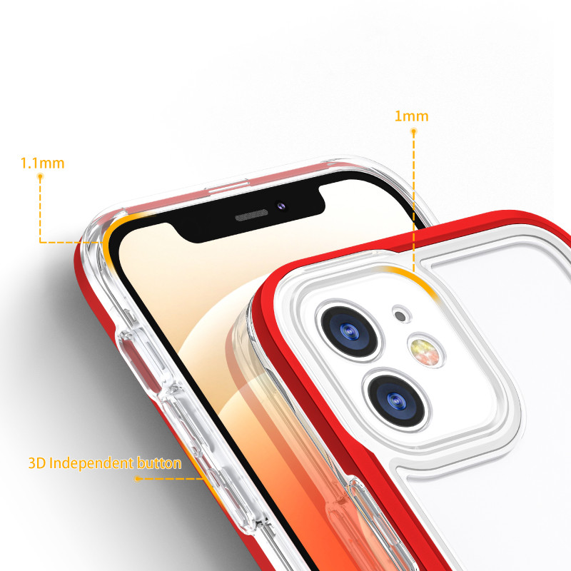 Skaidrus 3in1 dėklas skirtas iPhone 12, gelinis dangtelis su raudonu rėmeliu