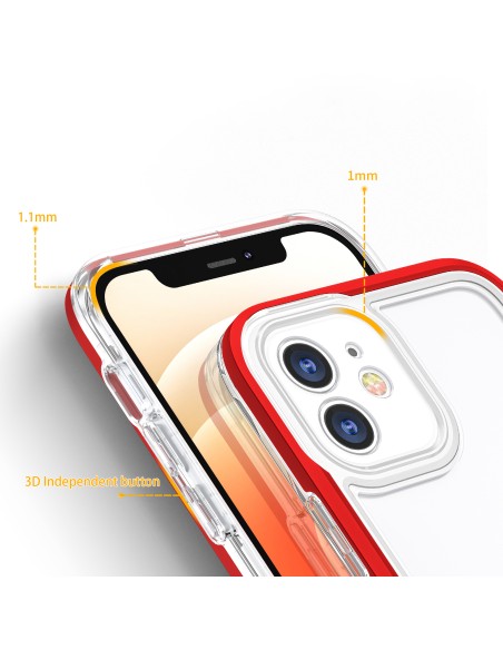 Skaidrus 3in1 dėklas skirtas iPhone 12, gelinis dangtelis su raudonu rėmeliu